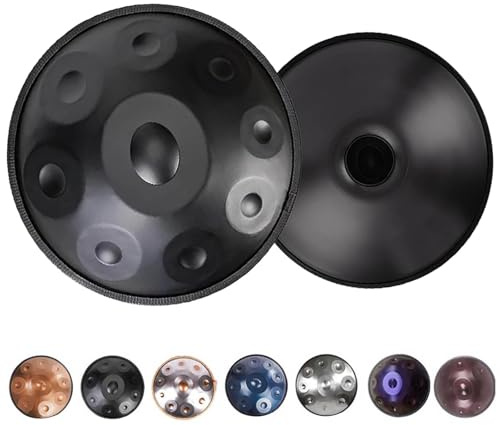 Tamburo a mano per Adulti in Re Minore 22 Pollici Strumento Musicale 432Hz/440Hz Handpan con 9/10/12 Note Set di Tamburi a Mano Per principianti Yoga e Meditazione(nero,432HZ/9Note)