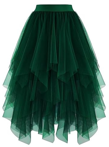 Gonna Tulle Donna Lunga Irregolare Tutu Lunga Elastica Tutu A-Line Gonne Midi Plissettate tutù a Strati Gonna in Rete Balletto Elegante Casual Gonne Classica da Donna a 3 Strati per Carneval