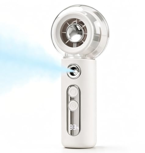 Ciaien Portable Misting Fan,Mini Handheld Turbo Fan with Water Mist Spray | Personal Fan with LED Display, 4 Speeds & Up to 8H Cooling, Rechargeable Battery for Office Home Outdoor Travel Summer(White)