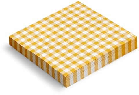 OH YEAH - 60 stycken dubbelskiktade pappersservetter 33 x 33 cm, Vichy Ocre - Dekorerade servetter för födelsedagar och fester, bordsdekorationer, engångsartiklar - Dubbelskiktspapper