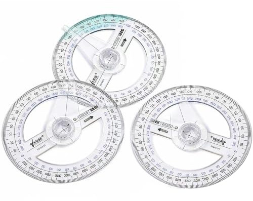 3 Pack 360 Degree Protractors, Swing Arm Circle Protractor Rulers