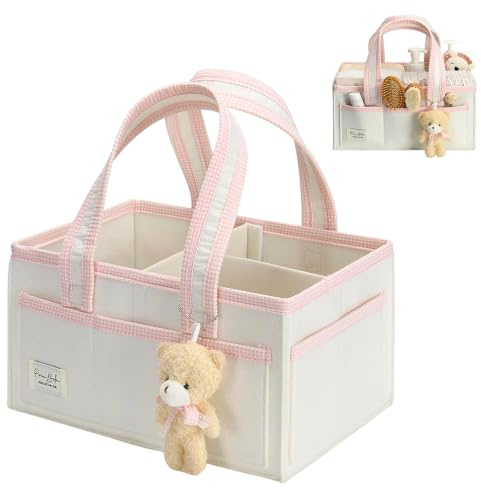 KQWVZ Organizador Pañales, Cesta Cambiador Bebe de Fieltro Grueso con Compartimentos Desmontables, Fieltro Organizador Bebe con Asa, Coffret Naissance,Organiseur de Couches pour Table