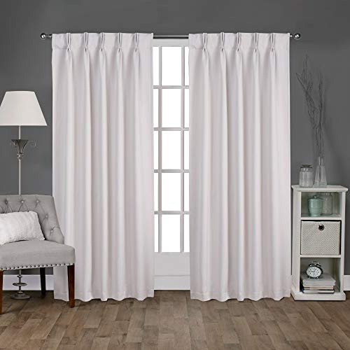 EXCLUSIVE HOME Sateen Twill Woven Room Darkening Blackout Pinch Pleat/Hidden Tab Top Curtain Panel Pair, 84 Length, Vanilla