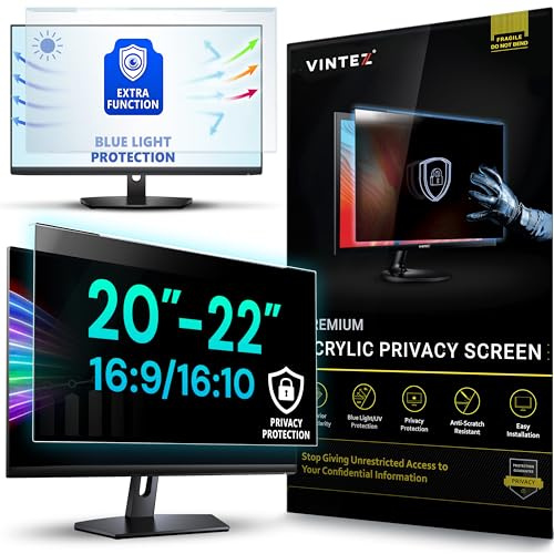 VINTEZ Universal Acrylic 20, 20.2, 21.5, 21.6, 22 Inch Computer Privacy Screen Filter for Widescreen Computer Monitors - 19.4 x 12.6(492 x 319mm) - Monitor Frame Hanging type