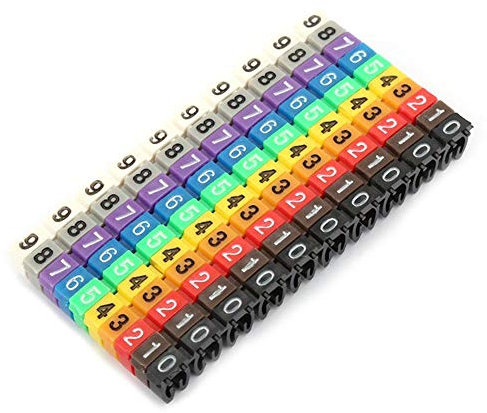 Digitaler Röhrendraht Kabelkennzeichnung 0-9 Nummer Codierter Clip auf Kunststoffkabeletikettrohr Bunter Kabelmarkierer C Form Geeignetes Mehrfachkabel (100Pcs 2.5mm²)