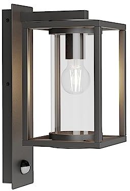 Outdoor Wall Light 'Ferda' dimmable with Motion Detector (Modern) in Black Made of Aluminium (1 Light Source, E27) from Lucande | Wall lamp for Exterior/Interior Walls, House, Terrace und Balcony