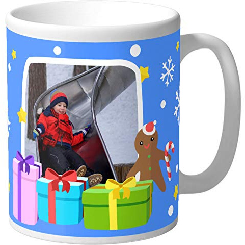 Haberdashery Online Tasse céramique Noël personnalisée avec photo et texte. Cadeau original personnalisé. Mug de petit déjeuner 325 ml
