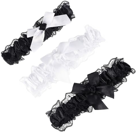VALICLUD Wedding Bridal Garter Set 3 Pcs Elastic Lace Leg Bands with Bowknot Design 7.09 Inch Adjustable Leg Belt for Brides and Bridesmaids Reception Party