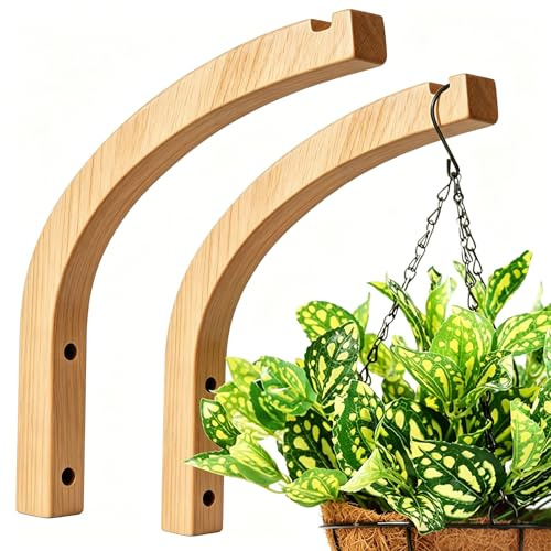 DSJIFGEW Wooden Plant Hangers - Hanging Plant Hooks for Indoor Outdoor, Wood Hanging Wall Plant Hooks Heavy Duty for Flower Pots Wind Chimes and Bird Feeders(2-Pack,8-Inch)