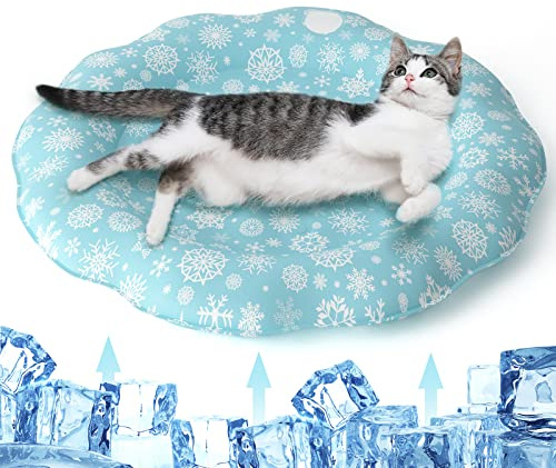 PETTOM Kühlmatte Katze Hund Ø 57cm, Kühlmatte für Katzen Kratzfest 210D Oxford, Hunde Kühlmatte für Sommer Rund, Kühldecke für Hunde Selbstkühlende, Kühlkissen für Haustiere Ungiftig