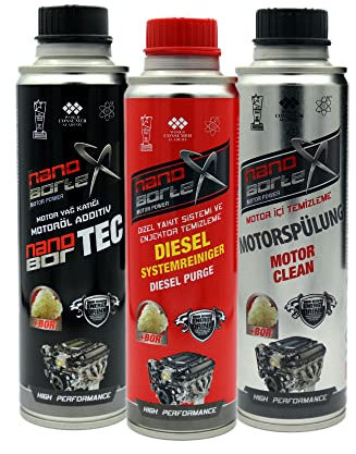 NanoBorTeX Motor Power Set – Hochwirksames Motoröl-Additiv, Dieselzusatz & Motorspülung mit Nano-Technologie für maximalen Motorschutz, reduzierte Reibung & längere Motorlebensdauer – 3X 300 ml