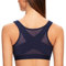 MELENECA Women's Front Fastening Wirefree Post Surgery Plus Size Back Support Posture Bra Navy Blue 44DD