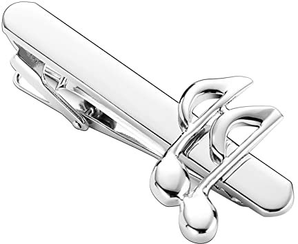 Skcess Krawattennadel Silber, Krawattenklammer für Herren Musik-Symbol Krawattenklammern Rostfreier Stahl Geschenke für Herren Und Damen