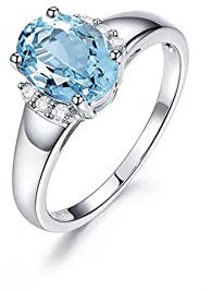 18 Karat (750) Weißgold Ring Frauen, Verlobungsringe Ovaler Aquamarin 1,35 ct Blau Aquamarin Ring Größe 47 (15.0)