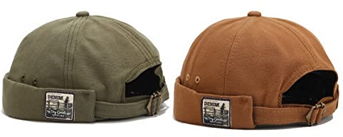 Faringoto Herren-Mütze aus Baumwolle, ohne Krempe, Matrosenmütze, Rollmanschette, Retro-Mütze, Khaki + Grün, Einheitsgröße