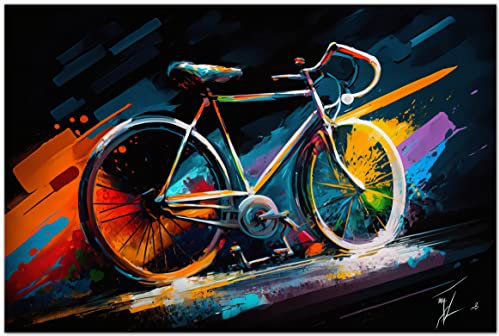 Printonia Bild auf Leinwand 120x80cm Fahrrad Rad Straßenradsport Abstrakt Radsport Art Bilder Dekoration Wandbild Kunstdruck