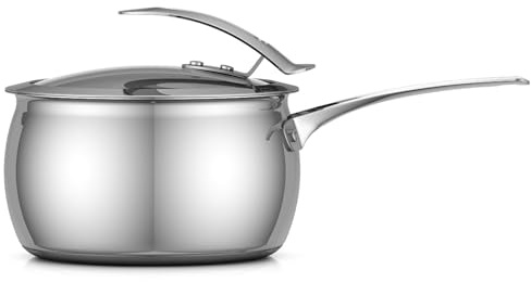 SKK kleine Stielkasserolle Ø 16 cm aus Edelstahl - induktionsgeeignet - Stieltopf mit Glasdeckel zum Einhängen