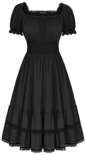 Scarlet Darkness Steampunk-spetsklänning för damer, med smockad midja, rockabillyklänning, medeltida klänning, svart, XXL