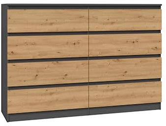 VBChome Kommode mit 8 Schubladen 140 x 40 x 97 cm Eiche Aritsan - Antrazit Grifflose Schubladenkommode Mehrzweckschrank für Flur Schlafzimmer Wohnzimmer Kinderzimmer Modern Eiche Aritsan - Antrazit