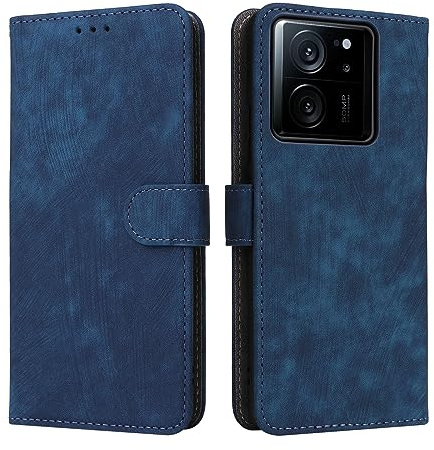 DESSEN Leather Funda para Xiaomi Mi 13T Pro 5G/Xiaomi Mi 13T 5G, Anticaída Bumper Fundas Estilo Billetera, Carcasa Protectora con Ranura para Tarjetas + Magnético + Soporte.Azul