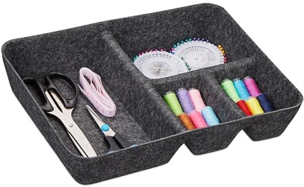 Relaxdays Lådor Organizer filt, organisationssystem skrivbord, HBT: 6,5 x 32 x 25 cm, 4 fack, filtkorg, mörkgrå