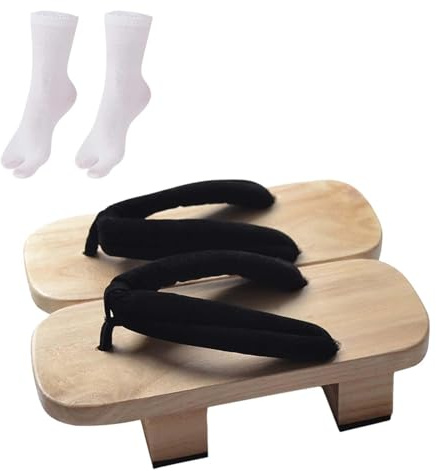 Sandales Geta en Bois, Sabots Japonais en Bois, Chaussures Japonaises Geta pour Hommes, Tongs, Chaussures Traditionnelles D'intérieur Et D'extérieur, Déguisement Cosplay Tenue Japonais, Blanc, 42