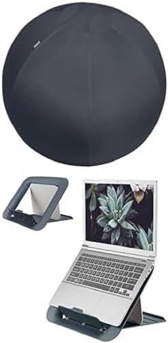 Leitz Ergo Set Active Sitzball, Gymnastikball 65 cm, Anti-Wegroll-Funktion, Stoffbezug + Leitz Höhenverstellbarer Laptopständer, Notebook Ständer mit 4 Höhen für 13“-15“ Notebooks, 65420089 + 64260089