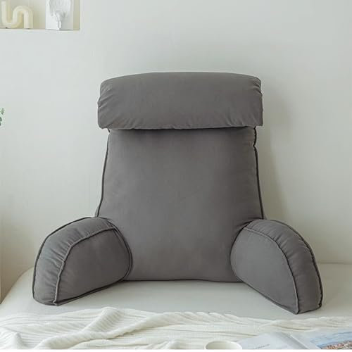XIEMINLE Lesekissen, großes Nackenrolle für Erwachsene, Bett, Stuhlkissen mit Arm, Rückenstützkissen, Kuschelkissen, Bettruhekissen zum Fernsehen, Lesen, Spielen, 75 x 40 x 55 cm, Grau 2