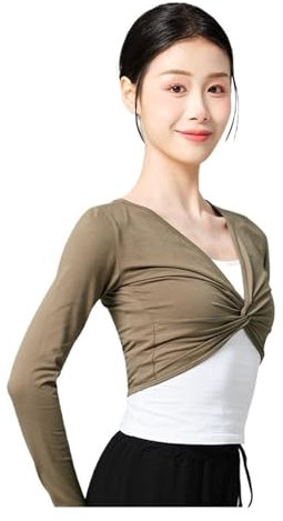LNNXSZ Ballettjacke Mädchen Langarm Ballett Top Frau Ballett Jacke Tanz Top Wrap Top Mantel Baumwolle Langarm Tanz Shirt for Frau (Color : Brown, Size : XL Height 170-175cm)