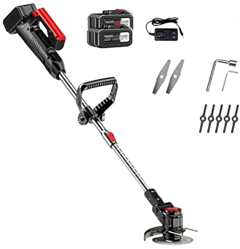 FURLOU Household Small Cordless Lawn Mower, Multifunction Grass Cutter Electric with Telescopic Handle + 90° Adjustment Head, for Garden Clearing Weeds Flower Trees