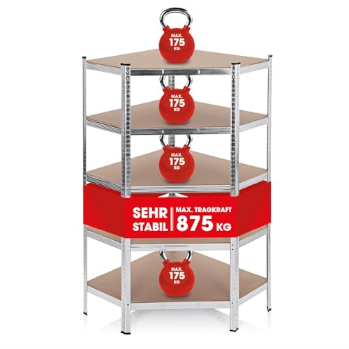 EASYmaxx estante esquinero resistente 180x90x40 cm | 875 kg de capacidad de carga, 175 kg por nivel | Estante y banco de trabajo | Estante de bodega Estante de almacenamiento con 5 estantes ajustables