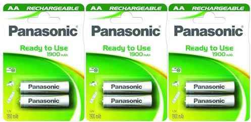 PANASONIC Lot de 3 Blisters de 2 Piles Rechargeables NiMH Mignon AA 1900 mAh Ready to Use