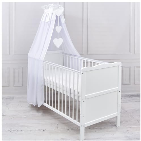 Generisch Baby Delux Babybett Himmel Betthimmel Chiffon Baldachin für Babybett Kinderbett Wiege Stubenwagen Himmelstange Applikationen Herz Deko (Weiß, ohne Himmelstange)