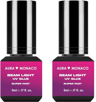 AURA Monaco | Beam Light UV Wimpernkleber Super Fast – Transparenter UV Lash Glue für Beam Light UV-LED-Systeme – 1 Sekunde Trocknungszeit, starker Halt und allergikerfreundlich – 5 ml (Pack of 2)