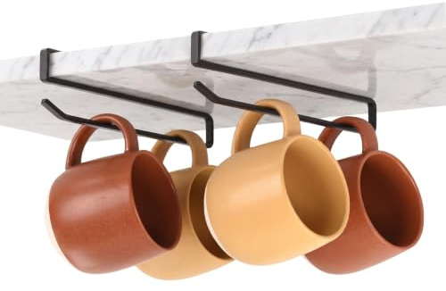 Under Skåp Mugghållare | Clip-On Kopphängare För Kök Under Hylla - Set Om 2 | Stål Mugghållare För Koppar Och Muggar, Köksförvaring Utan Borrning, Passar Hyllor 1.27 Cm -1.91 Cm