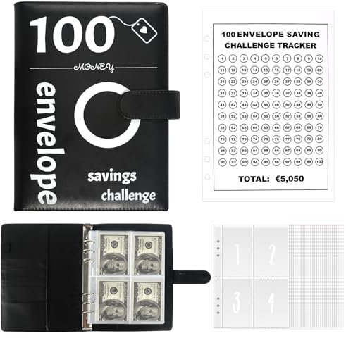 100 Envelope Saving Challenge 100 Briefumschläge Challenge Binder 100 Envelope Challenge Binder Haushaltsbuch Budget Planner A5 Schwarz