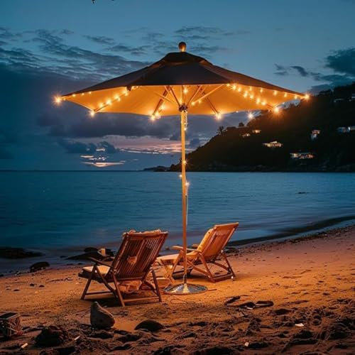 104 LED Lights Solar Umbrella, Solar LED Light Strip Umbrella, 8 Light Modes Patio Umbrella, Parasol Umbrella Light, For Beach, Backyard Umbrella(white light)