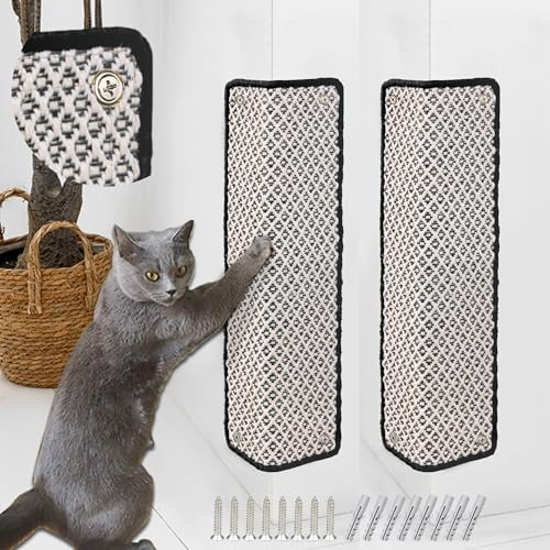 JanYoo 2 Stück Katzen kratzmatte Kratzschutz Katzenkratzmatte Sisal Teppich | Katzen Kratzteppich,60 × 25CM,Natürliche Kratzbrett Wand für Schützt Teppiche und Sofas,Selbstklebend,Kitten Zubehör