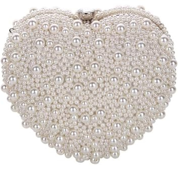 HWJFDC Perlen Tasche Luxuriöse herzförmige Perlen-Abendtasche, Abendkleid-Clutch, Brautjungfern-Tasche, Perlenstickerei-Abendtasche