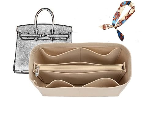 XIAOYIBAIHUOUK Taschen-Organizer, gefütterte Aufbewahrungstasche, Taschen-Aufbewahrungseinsatz, tragbare Kosmetiktasche für Hermes Birkin 25/30/35 (Beige B, Birkin 30)