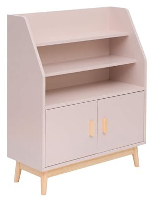 Rebecca Mobili Libreria per Bambini, Scaffale Montessoriano, Rosa Marrone, MDF Pino, con 3 Ripiani e 1 Vano, per Libri Giocattoli - Misure HxLxP: 100 x 80 x 33 cm - Art. RE7131
