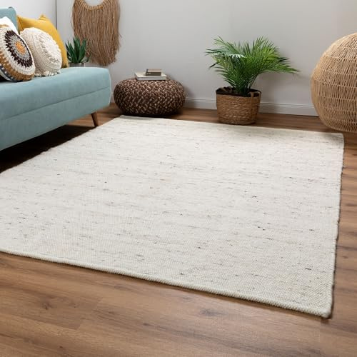 Steffensmeier Handweb Teppich Kos | Wolle (Schurwolle), Natur, handgewebt, Größe: 130x190 cm Wohnzimmer und Schlafzimmer