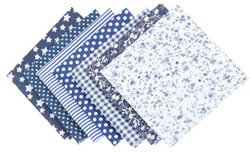 7 Stück Baumwollstoff, 50 x 50 cm, Stoffbündel, Viertelstoffe zum Quilten, Quadrate, Baumwolle für Patchwork, DIY, Basteln (Marineblau)