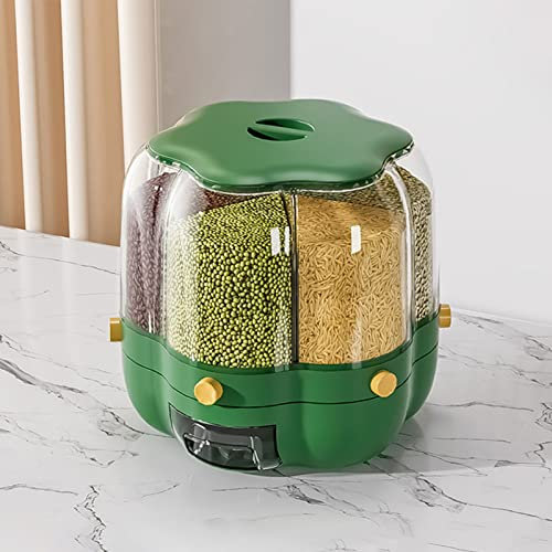 ZXXHNNAIHG 6 Grid Rotating Food Dispenser,Dry Food Dispenser,Round Grain Cereals Dispenser,Cereal Containers,Grain Storage Box,360° Rotating Food Bucket,for Home Kitchen