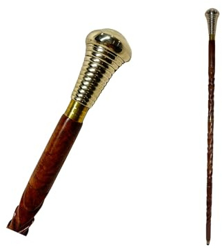 Spiralgeschnitzter Gehstock aus Holz mit Messinggriff, coole Gehstöcke für Männer, Gehstock für Frauen, stilvoll, handgefertigt, einzigartiges Holz, 3-fach gefaltet, Treeking Wandern Geschenk
