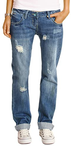 Boyfriend Jeans Hose Hüftjeans im Baggy Loose Relaxed Fit zerrissen Destroyed Style Optik von bestyledberlin - j1z (DE/NL/SE/PL, Alphanumerisch, S, Regular, Regular, blau)