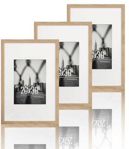VUVUZULA Bilderrahmen 20x30cm Eiche 3er Set Fotorahmen Holzrahmen Rahmen Natur mit Passepartout Posterrahmen
