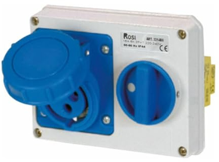 Presa interbloccata orizzontale con sezionatore interruttore, ad incasso, 220V 230V, 3 poli 2P+T, 16A, IP54 da interno