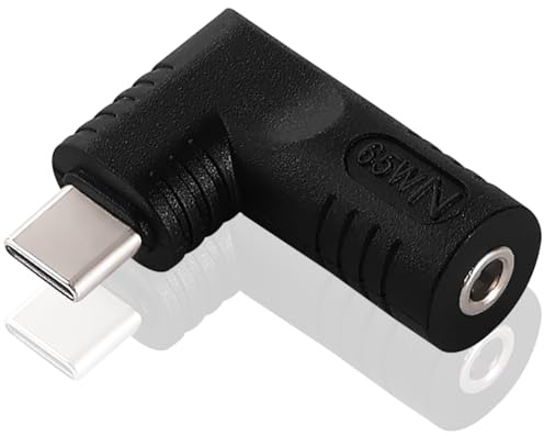 KUOQIY 65W PD USB C a DC Adaptador, DC Jack 3.5x1.35 mm Entrada a USB-C Tipo C Conector en Ángulo 90 Grados Enchufe de Alimentación Adaptador de Carga, para Laptop Teléfono