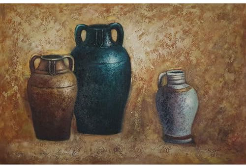 Quadro anfore antiche ad olio | Tela di algodon | Fatto a mano | Quadro ancora la vita classica | Telaio in legno | Cornice a scelta | 90 x 60 cm